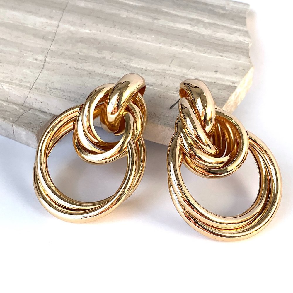 Anthropologie "Layered Link Drop" Gold Hoop Earrings - Picture 6 of 8